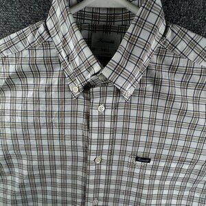 Faconnable Shirt Men Small Button Up Long Sleeve Classique Brown Blue Check
